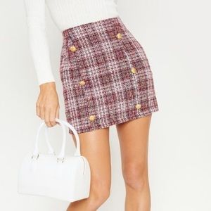 Red Tweed Button Mini Skirt